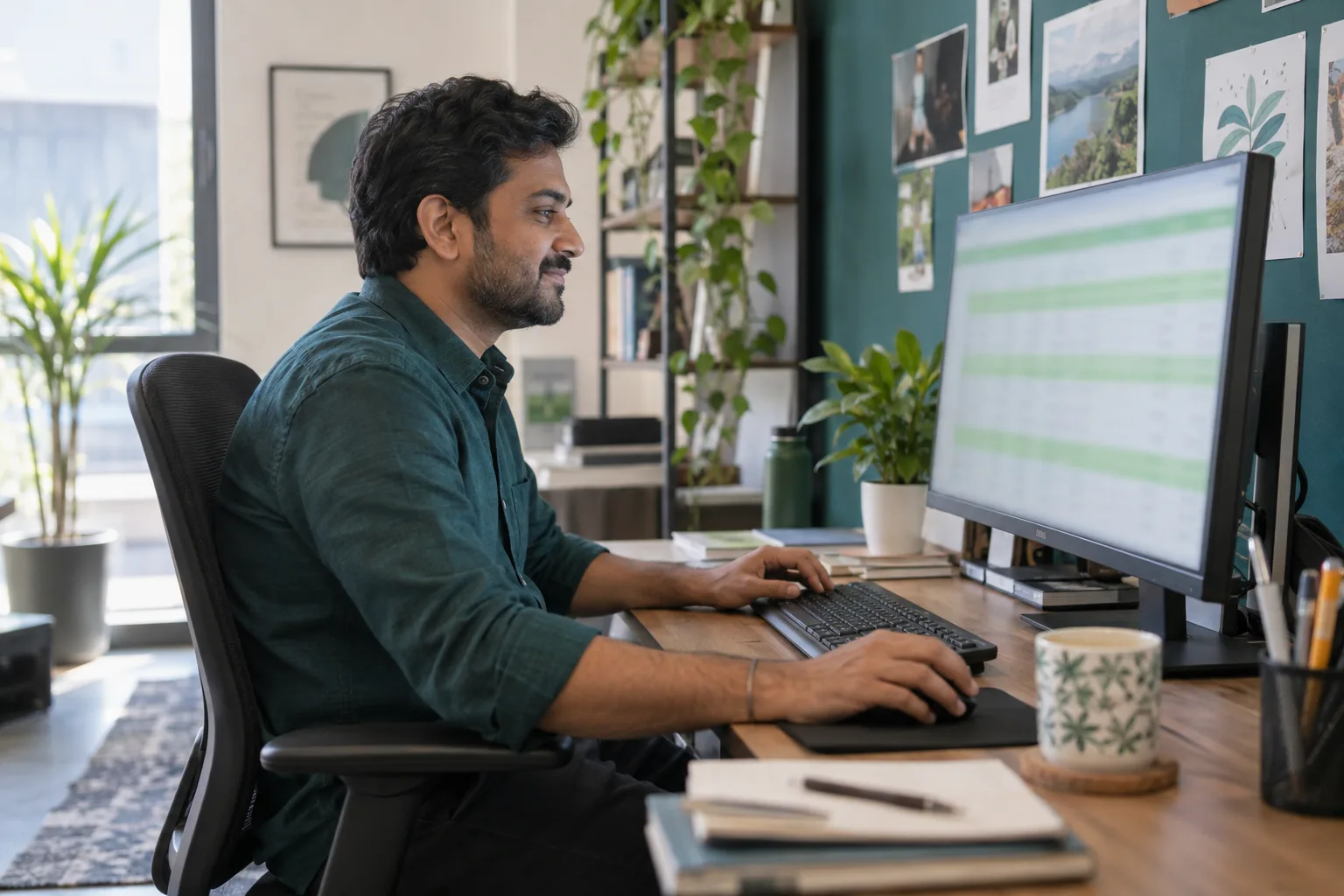 Illustrative scene: a marketing coordinator preparing outreach on a desktop computer